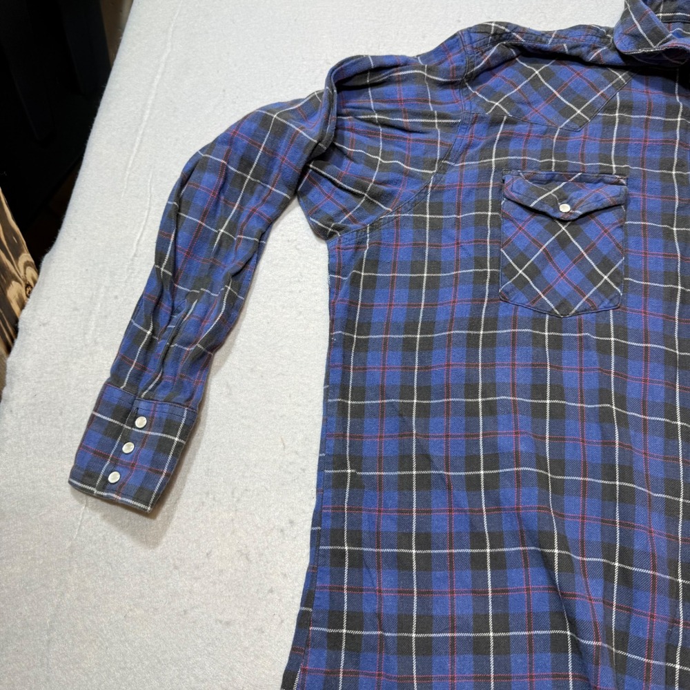 Wrangler Western Shirts Plaid Blue Long Sleeve Snap Button Pearl Snap Mens XL - Picture 8 of 11